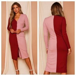 Peach Love California Colorblock Long Sleeve Midi Dress
